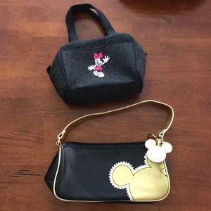 DISNEY Purse Bundle Lot of 2 Gray Wool Black Gold